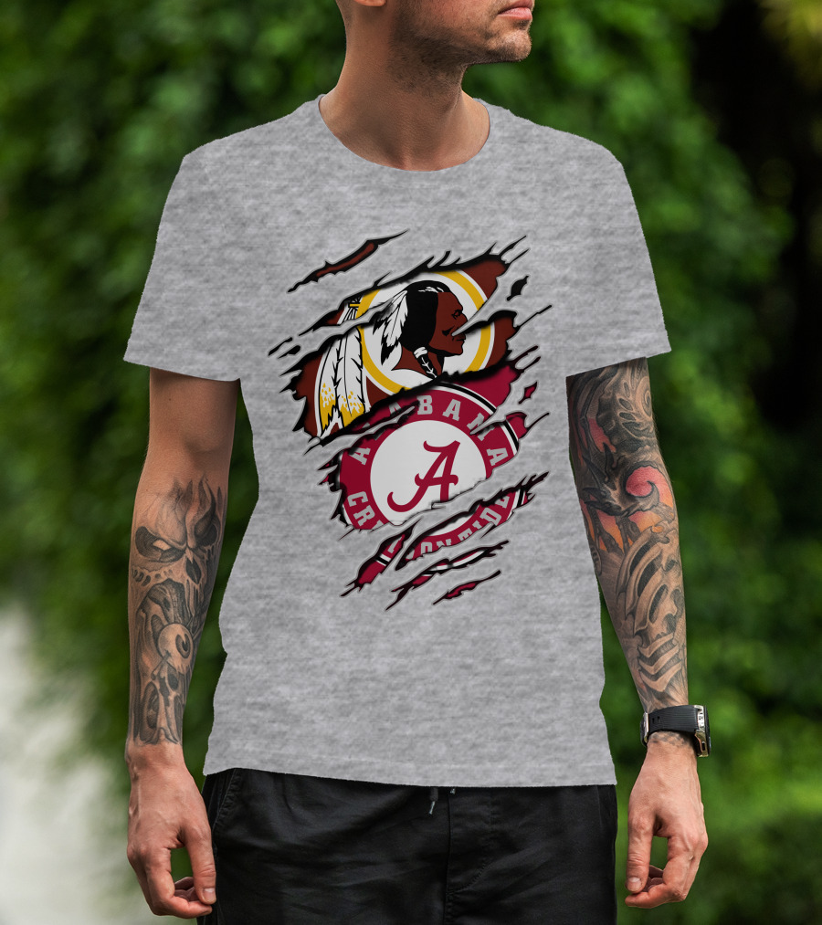 Alabama Crimson Tide Washington Redskins Logos Torn Effect T-Shirt