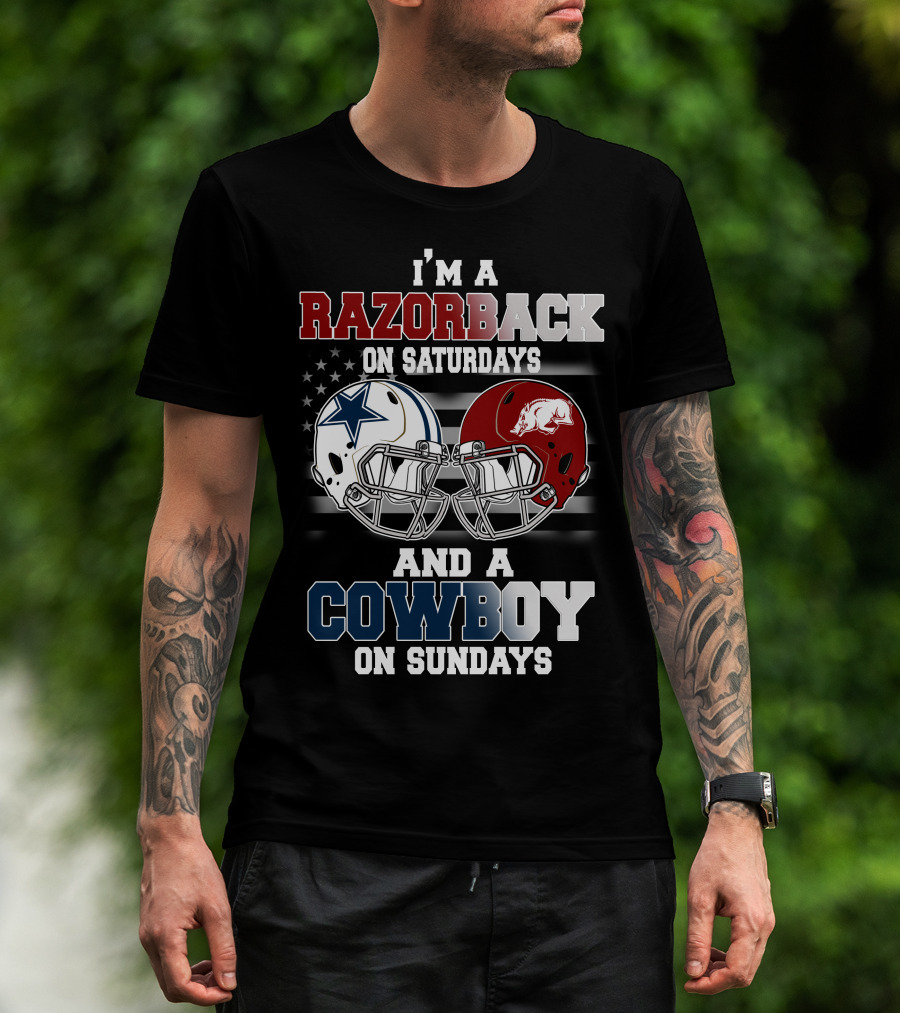 Razorback On Saturdays Cowboy On Sundays Football Helmets T-Shirt
