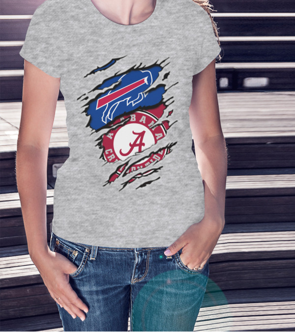 Buffalo Bills Alabama Crimson Tide Torn Logo Mashup T-Shirt