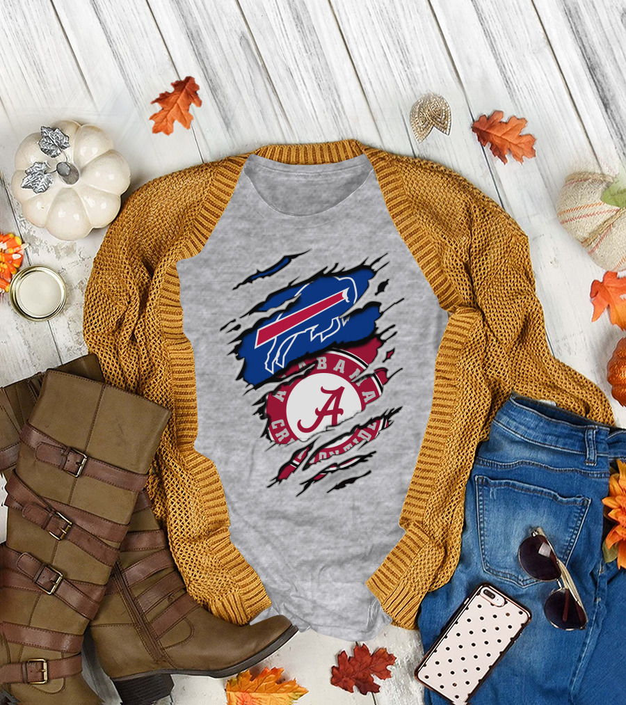 Buffalo Bills Alabama Crimson Tide Torn Logo Mashup T-Shirt