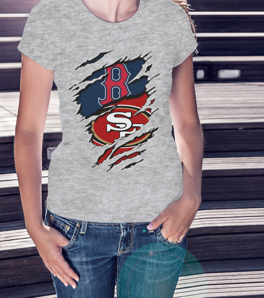 49ers Redsox Sf B Baseball Football Logo Tear T-Shirt