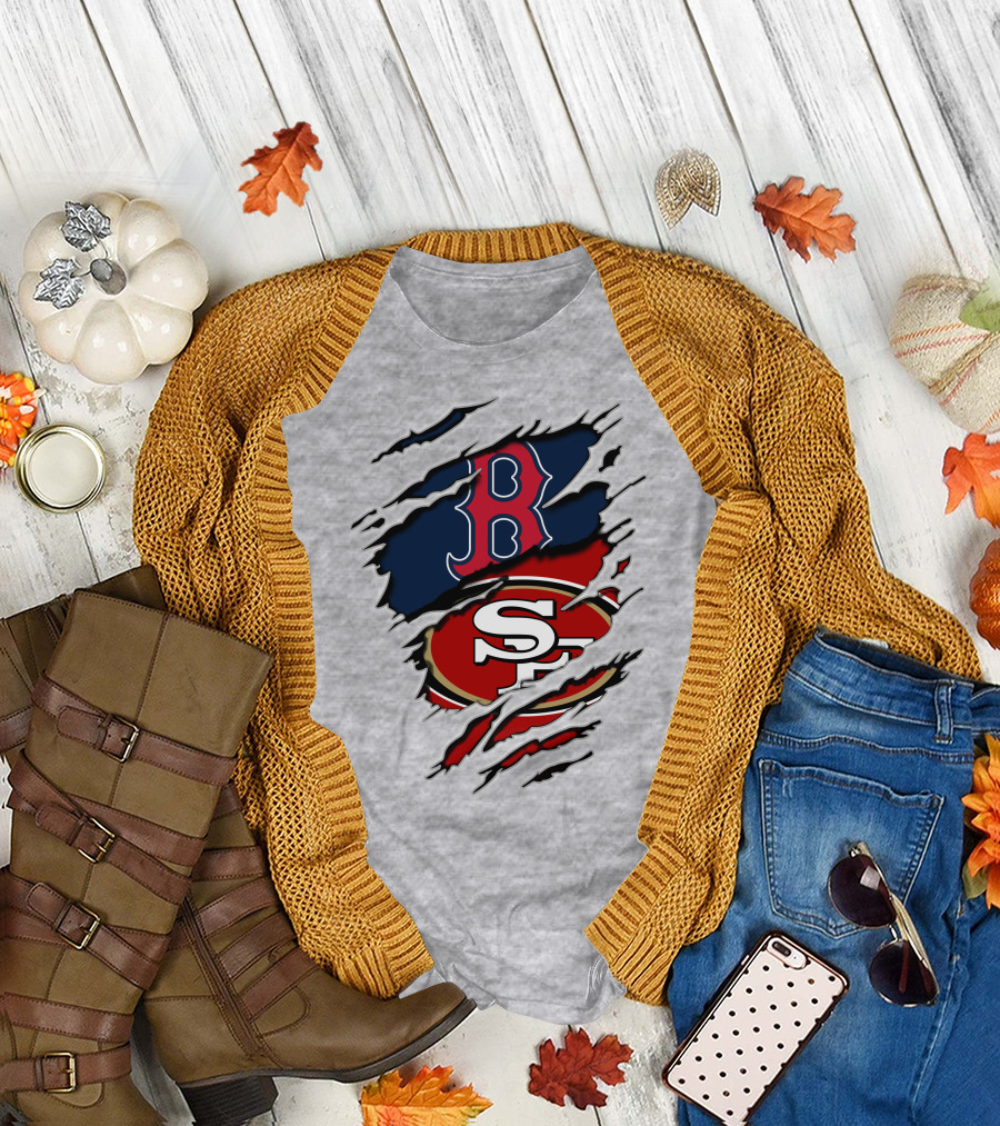 49ers Redsox Sf B Baseball Football Logo Tear T-Shirt