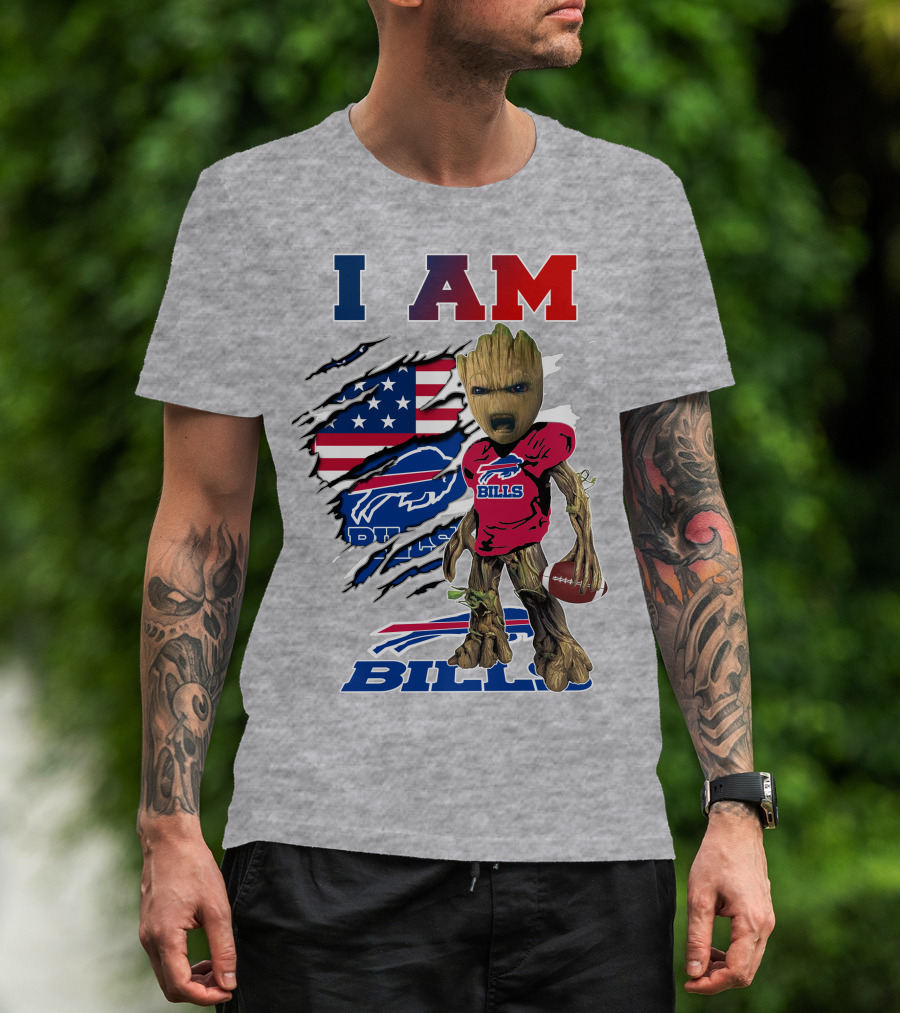 I AM Bills Football Tree Character With Buffal Logo And American Flag T-Shirt
