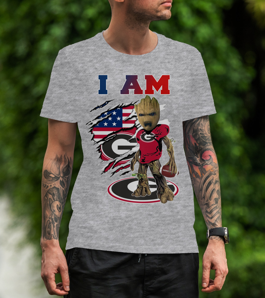 I Am Bulldogs Georgia Groot American Flag Football T-Shirt