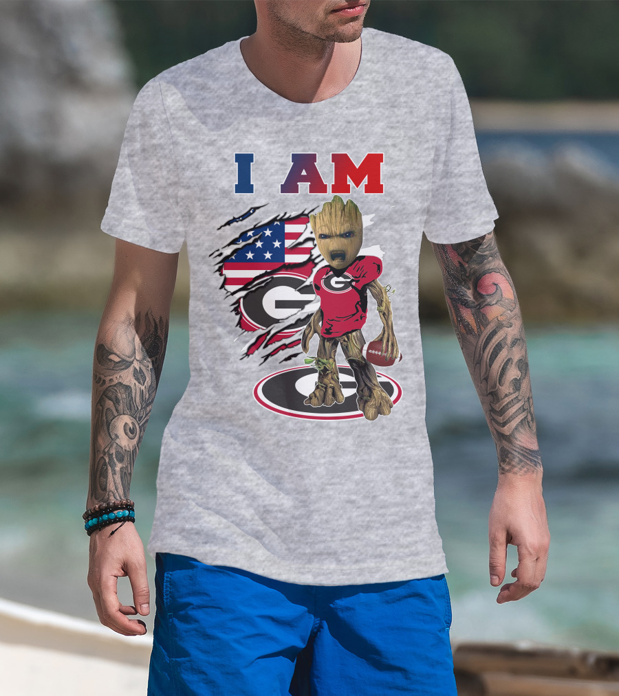 I Am Bulldogs Georgia Groot American Flag Football T-Shirt