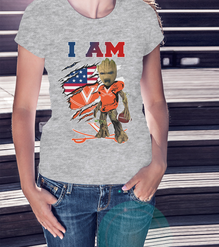 I Am Groot Virginia Cavaliers Football Usa Flag T-Shirt