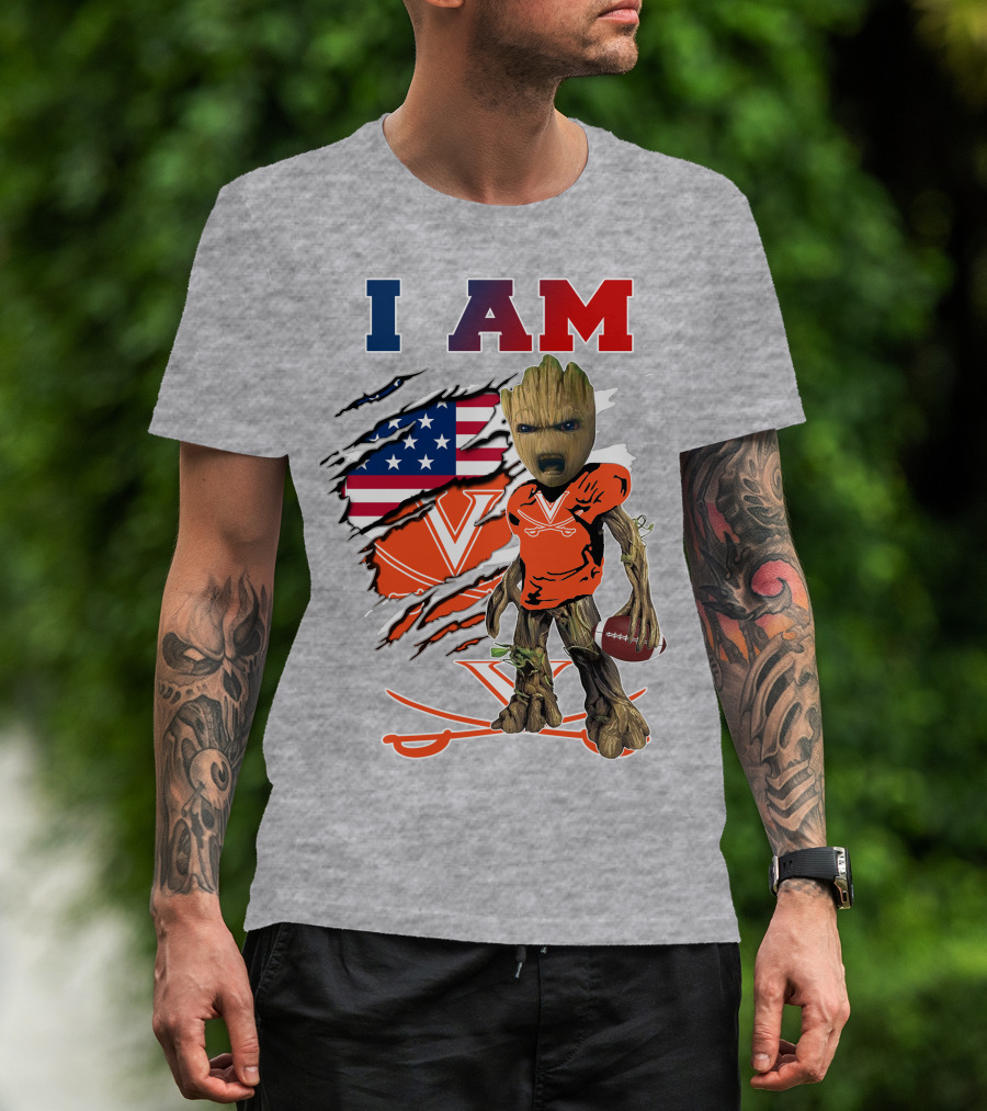 I Am Groot Virginia Cavaliers Football Usa Flag T-Shirt