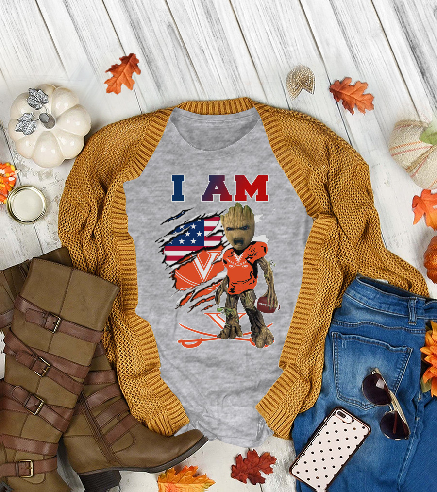 I Am Groot Virginia Cavaliers Football Usa Flag T-Shirt