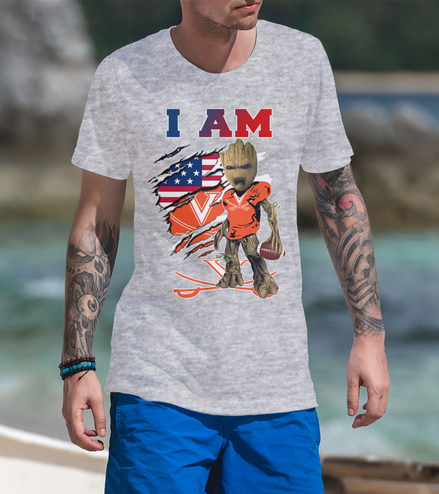 I Am Groot Virginia Cavaliers Football Usa Flag T-Shirt