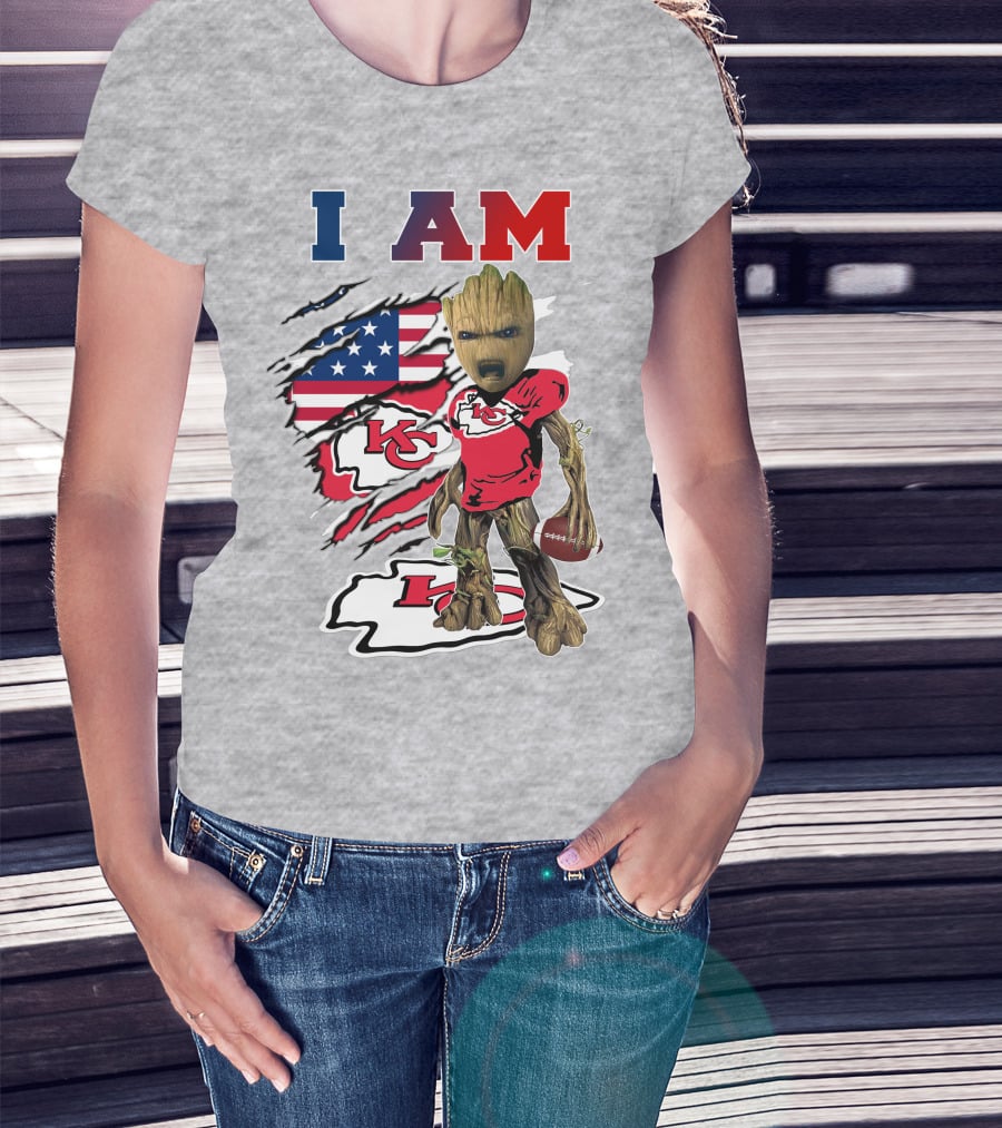 I Am Kc Chiefs Groot Football Usa Flag T-Shirt