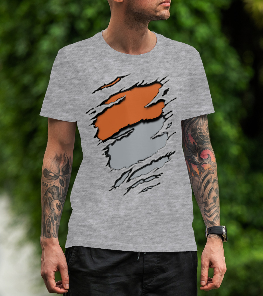 Raiders Giants 13 Orange Gray Ripped Texture T-Shirt