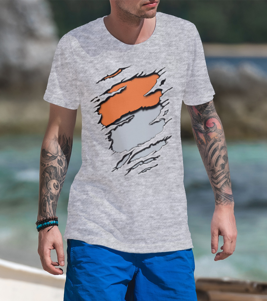 Raiders Giants 13 Orange Gray Ripped Texture T-Shirt