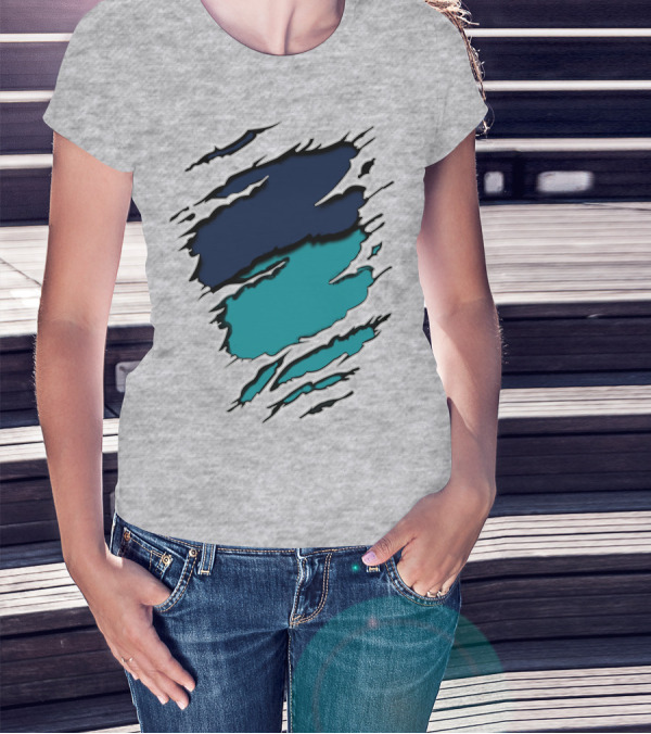 Yan-Dolphins19 Navy Teal Torn T-Shirt