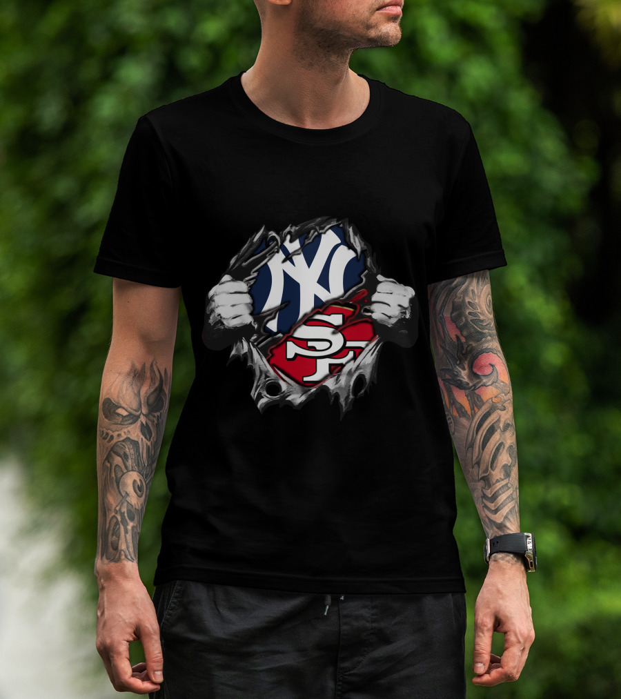 49ers Yankees Logo Fusion With Torn Effect T-Shirt