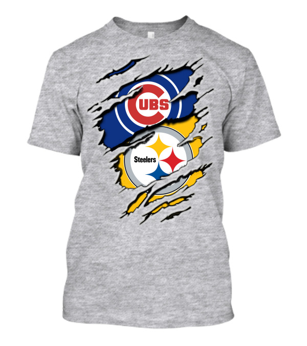 Steelers Cubs Logos With Torn Fabric T-Shirt