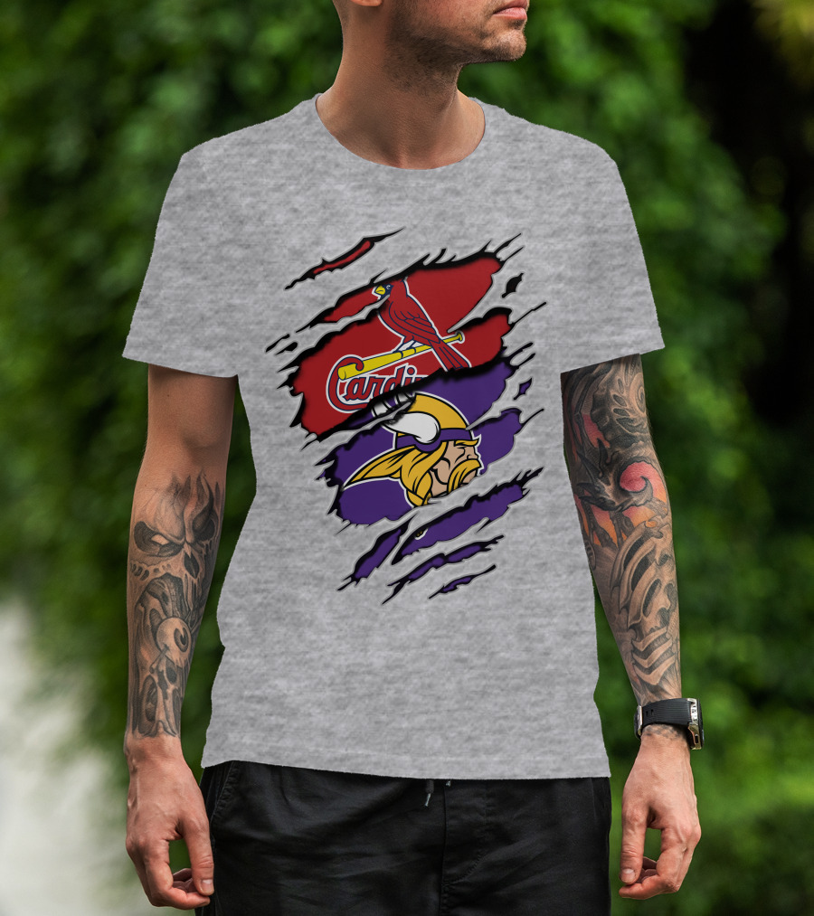 Cardinals Baseball Crossed With Vikings Football Icons T-Shirt