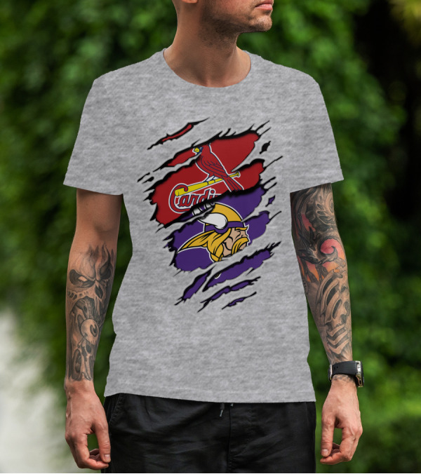 Cardinals Baseball Crossed With Vikings Football Icons T-Shirt