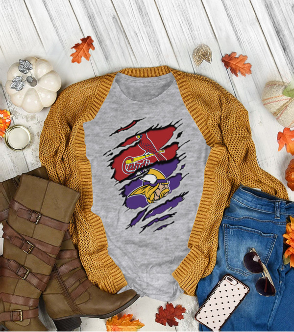 Cardinals Baseball Crossed With Vikings Football Icons T-Shirt