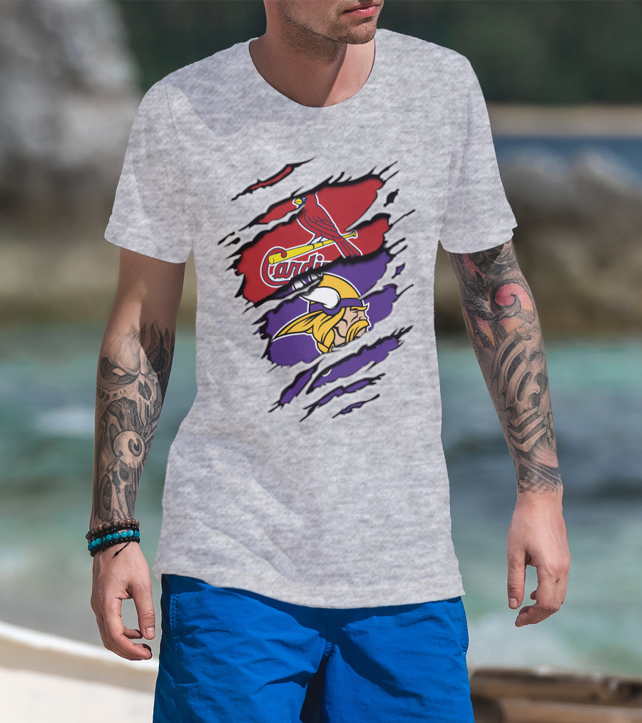 Cardinals Baseball Crossed With Vikings Football Icons T-Shirt