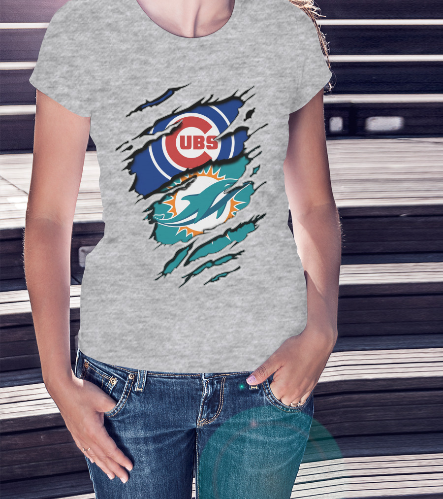 Cubs Dolphins Logo Mashup Nfl Mlb Sports Fans T-Shirt