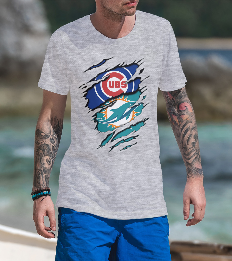Cubs Dolphins Logo Mashup Nfl Mlb Sports Fans T-Shirt