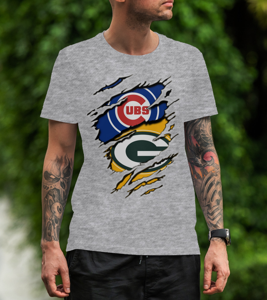 Packers Cubs Torn Logos Fusion T-Shirt