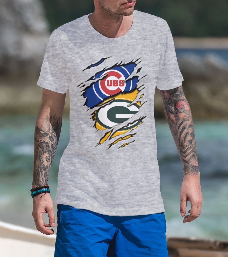 Packers Cubs Torn Logos Fusion T-Shirt