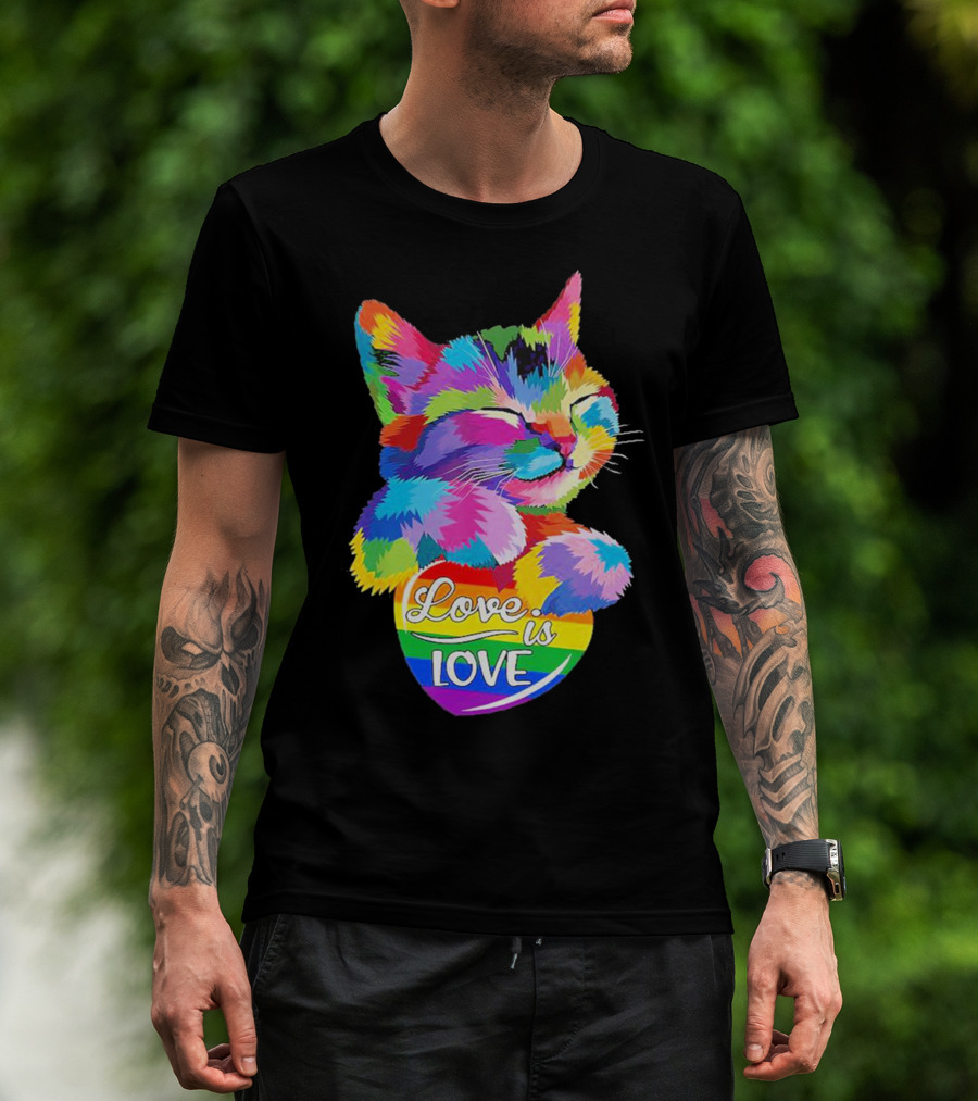 Love Is Love Colorful Cat Rainbow Pride T-Shirt