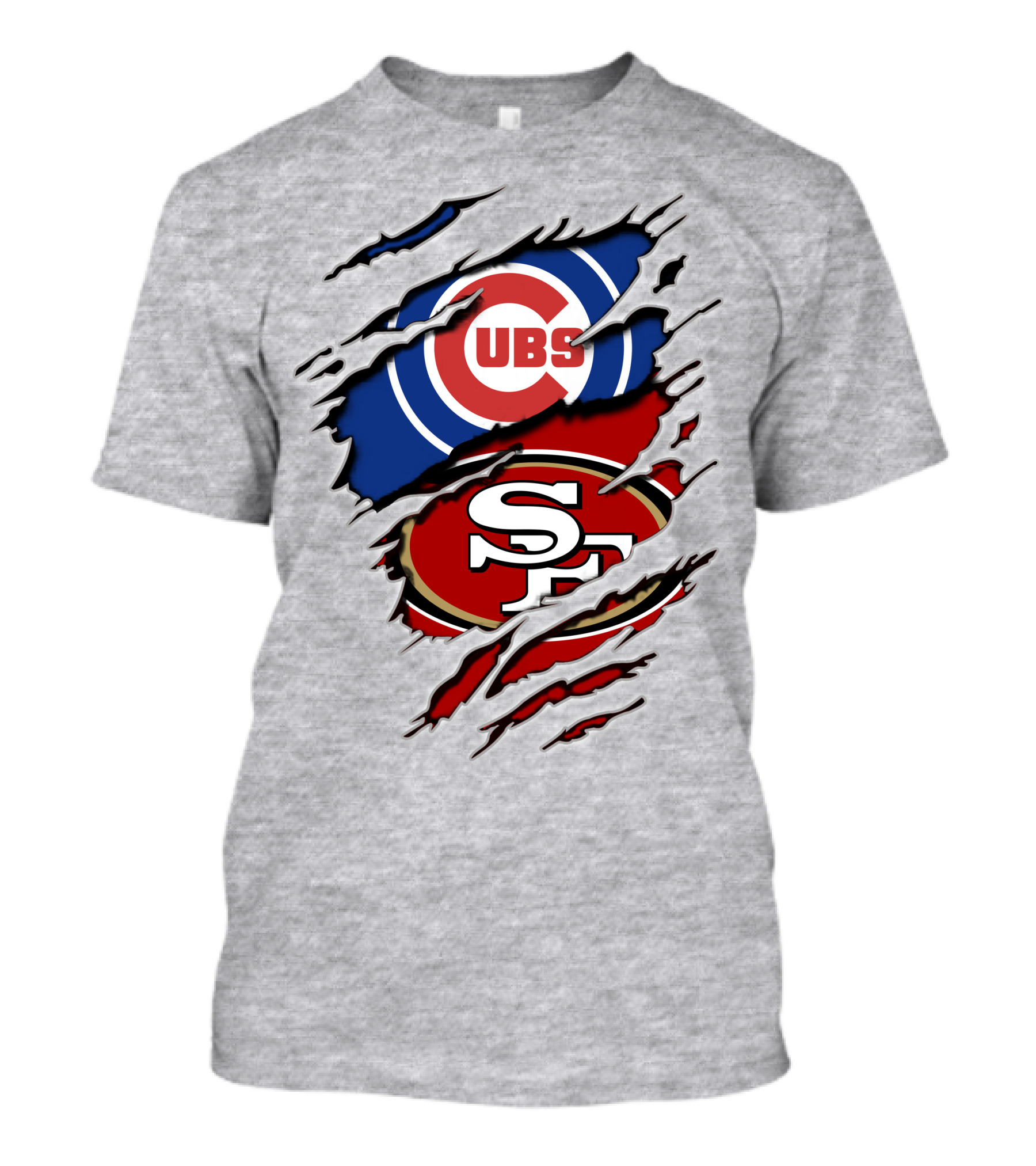Cubs 49ers Logo Mashup Ripped T-Shirt
