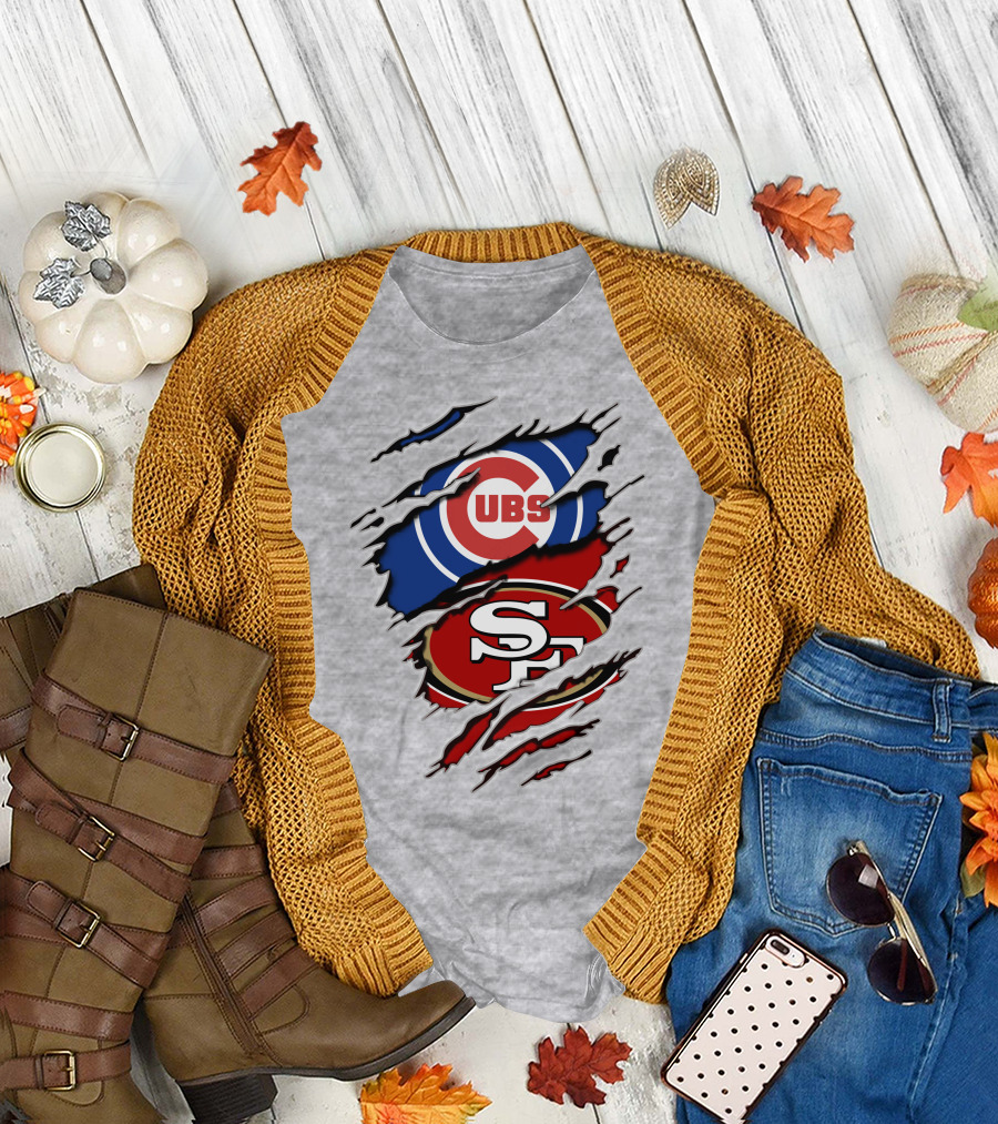 Cubs 49ers Logo Mashup Ripped T-Shirt