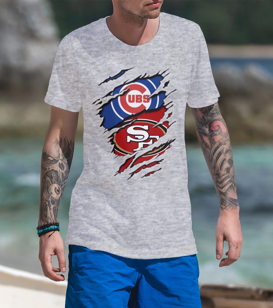 Cubs 49ers Logo Mashup Ripped T-Shirt