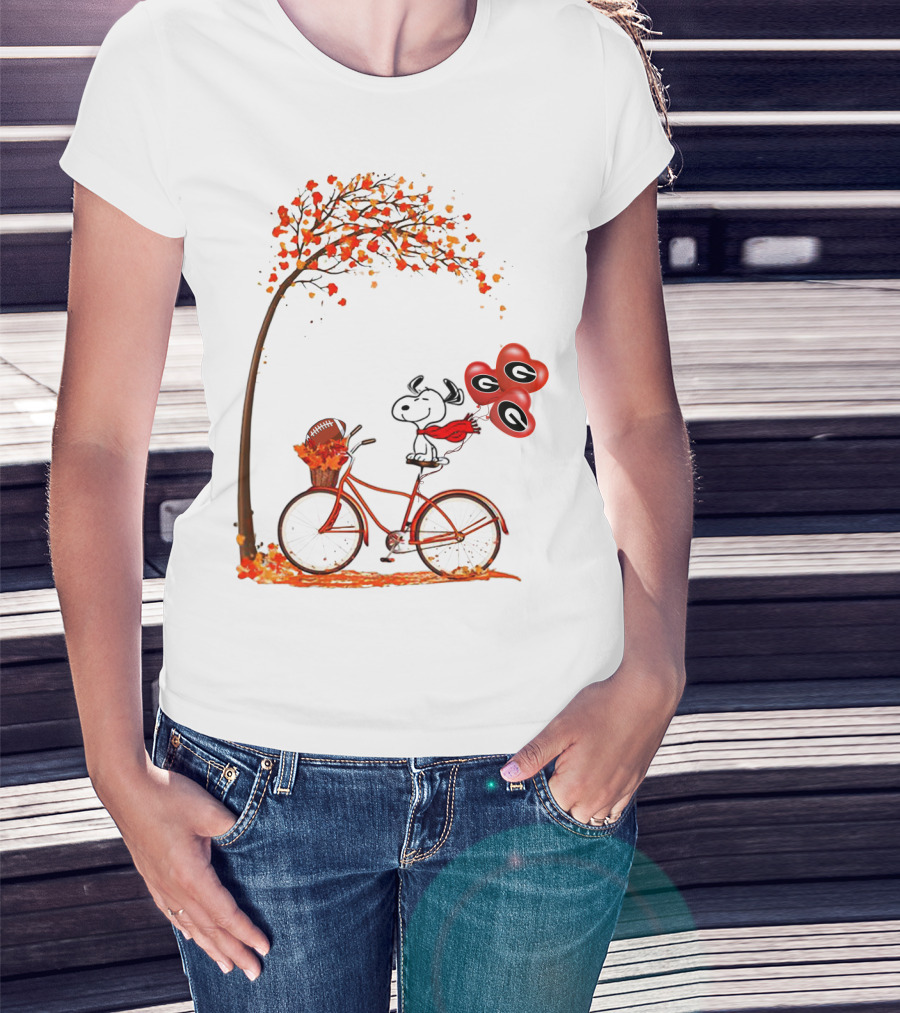 Snoopy Georgia Football Fall Bicycle Balloons T-Shirt
