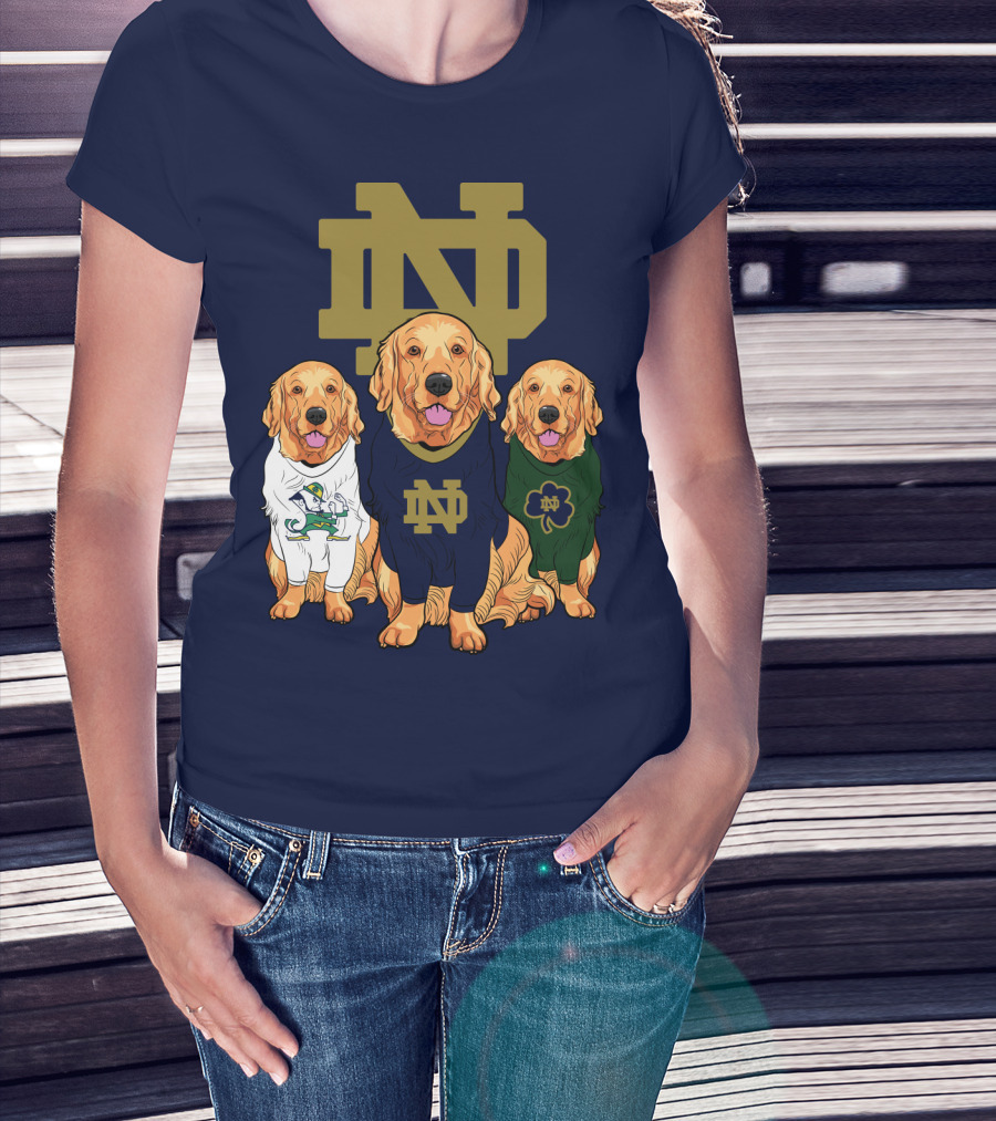 Notre Dame Golden Retrievers Nd Logo Irish Clover T-Shirt