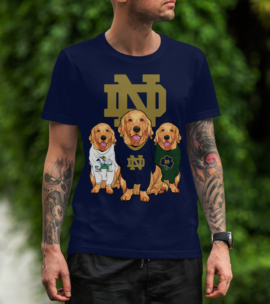 Notre Dame Golden Retrievers Nd Logo Irish Clover T-Shirt