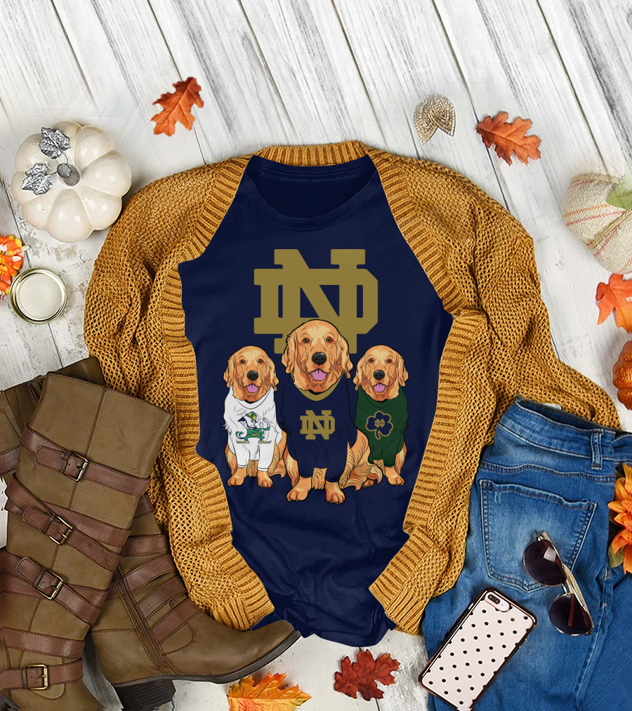 Notre Dame Golden Retrievers Nd Logo Irish Clover T-Shirt