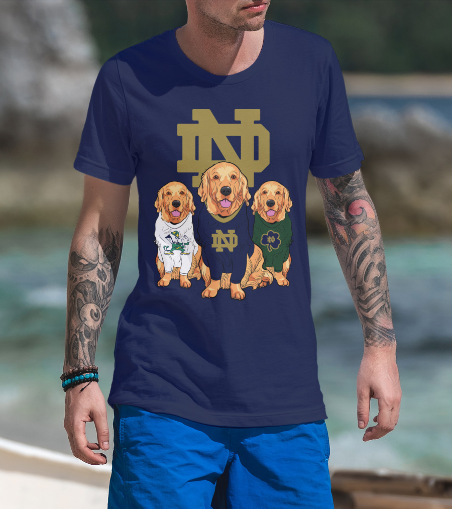 Notre Dame Golden Retrievers Nd Logo Irish Clover T-Shirt