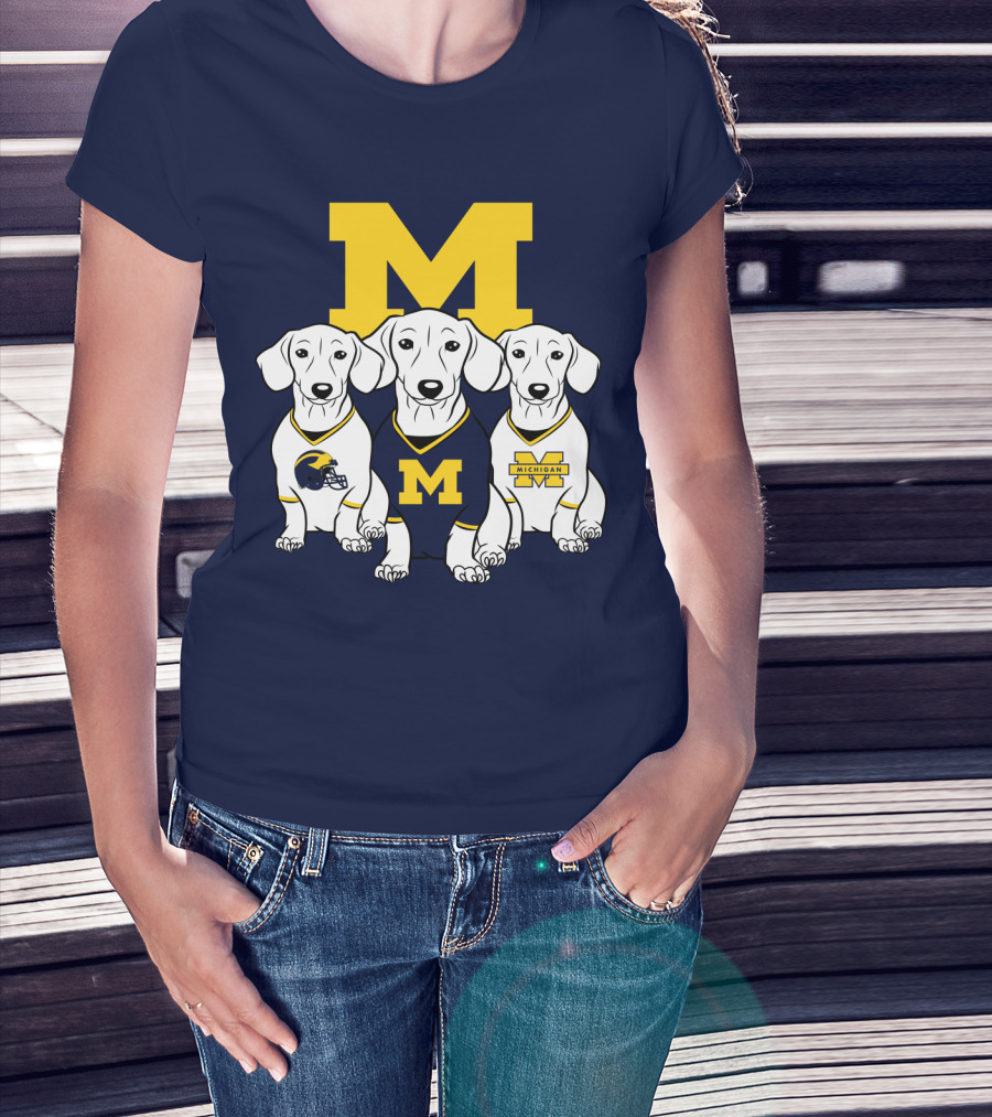Michigan Wolverines Three Dachshund Dogs T-Shirt