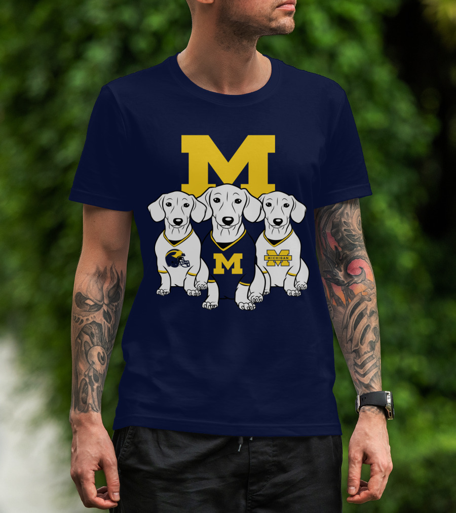 Michigan Wolverines Three Dachshund Dogs T-Shirt
