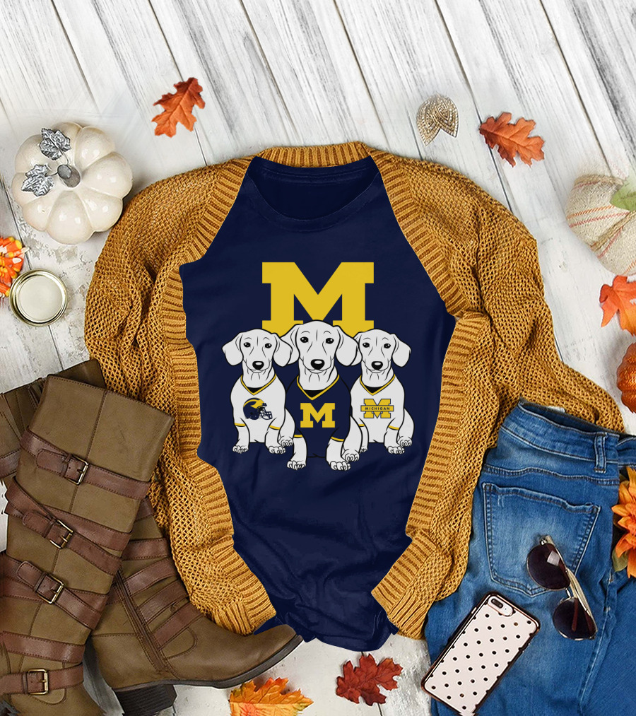 Michigan Wolverines Three Dachshund Dogs T-Shirt