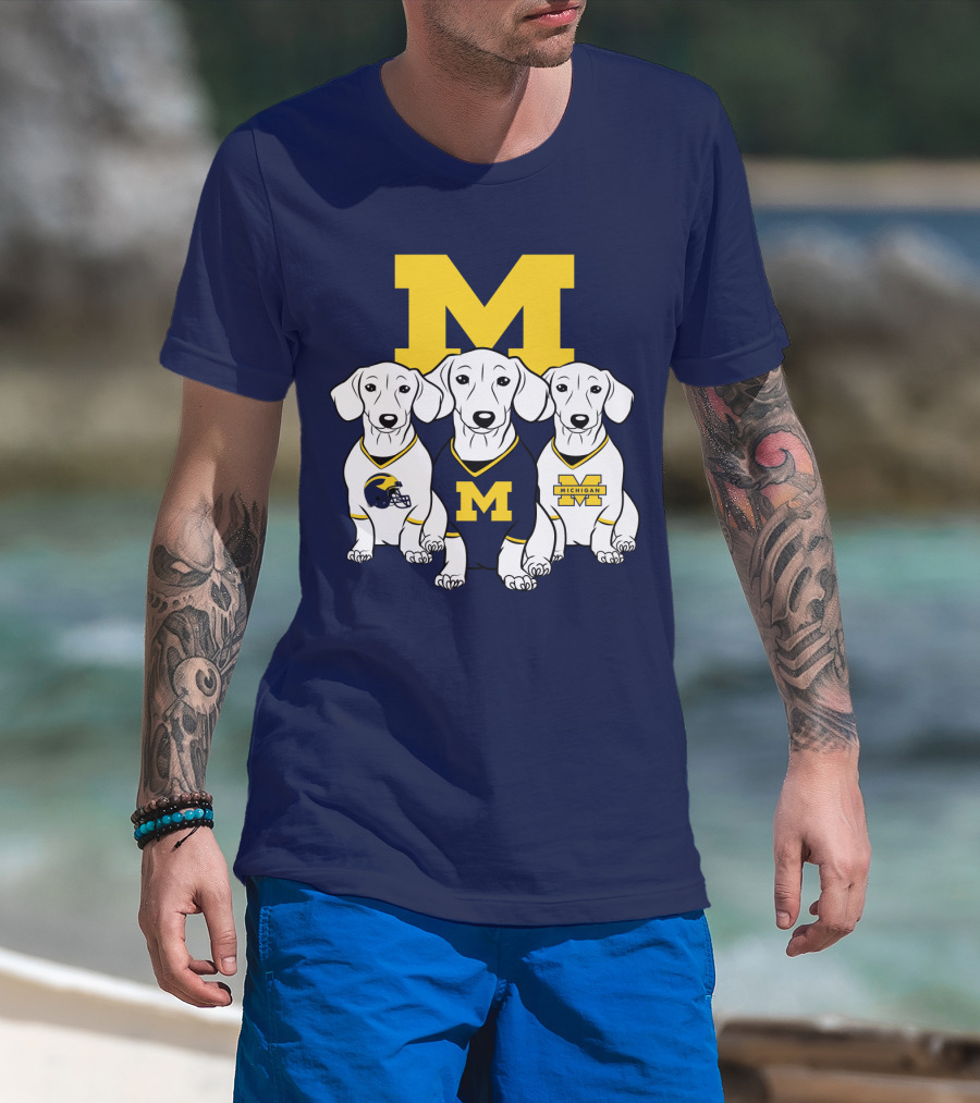 Michigan Wolverines Three Dachshund Dogs T-Shirt