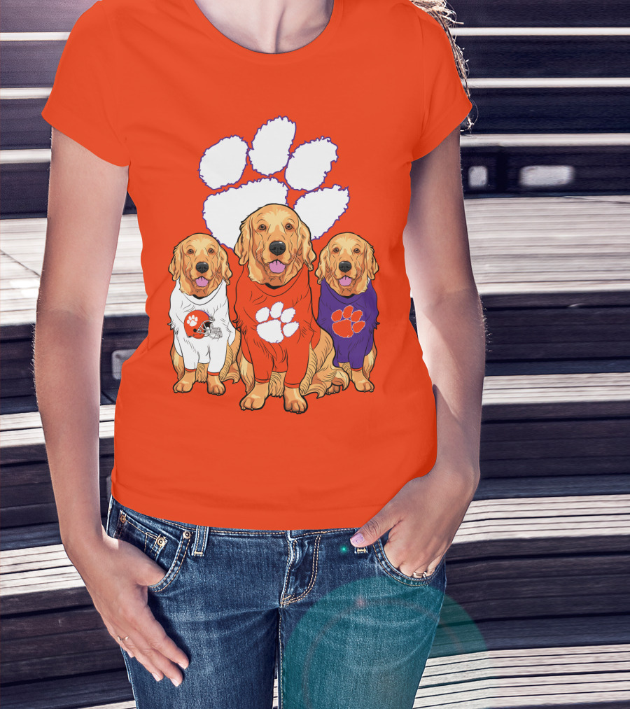 Clemson Tigers Golden Retrievers Trio T-Shirt