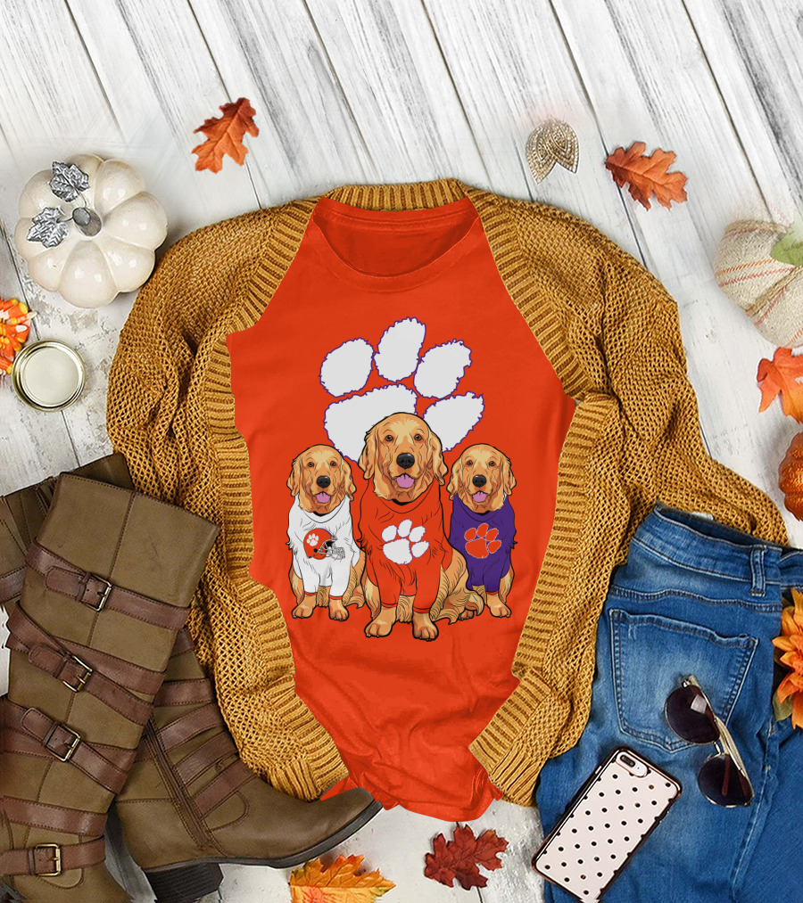 Clemson Tigers Golden Retrievers Trio T-Shirt