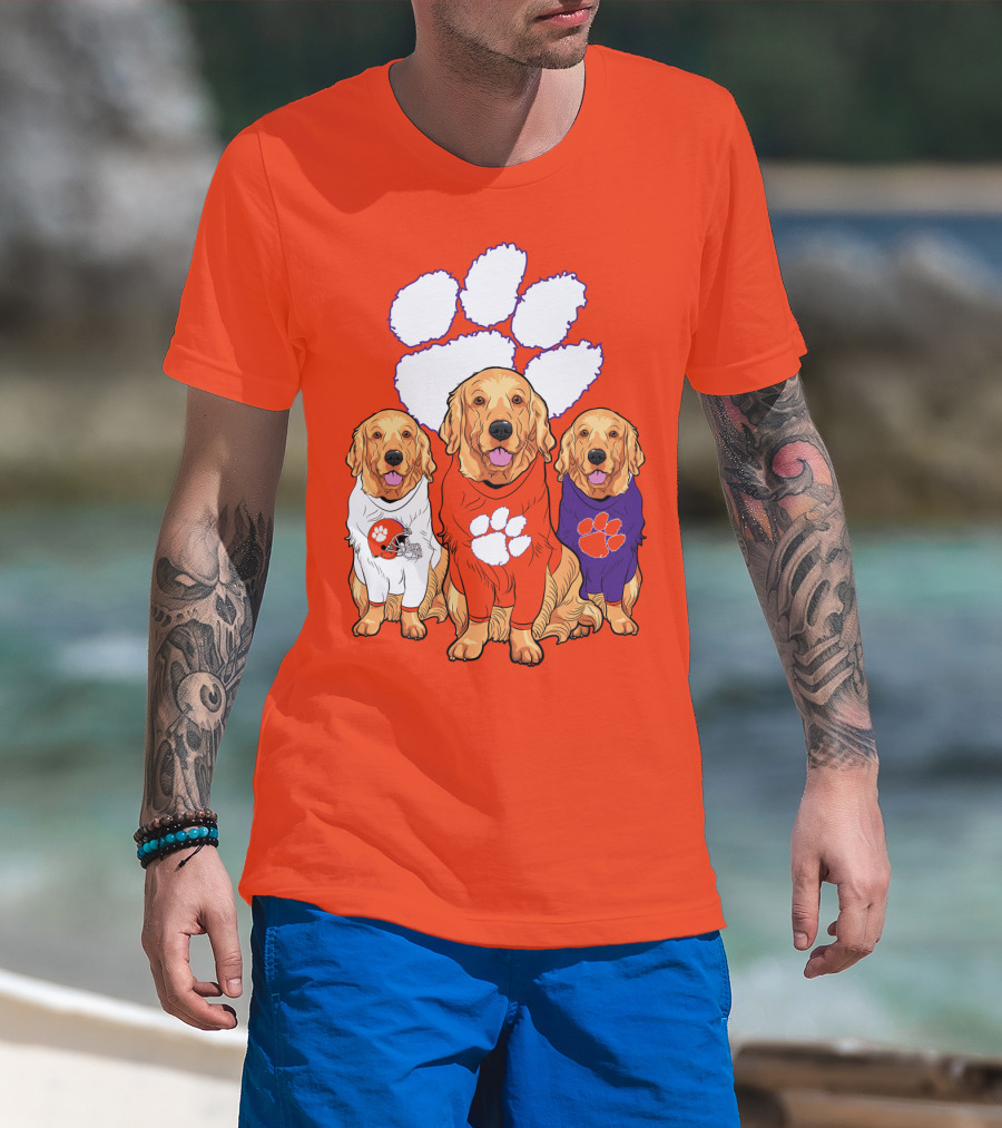 Clemson Tigers Golden Retrievers Trio T-Shirt