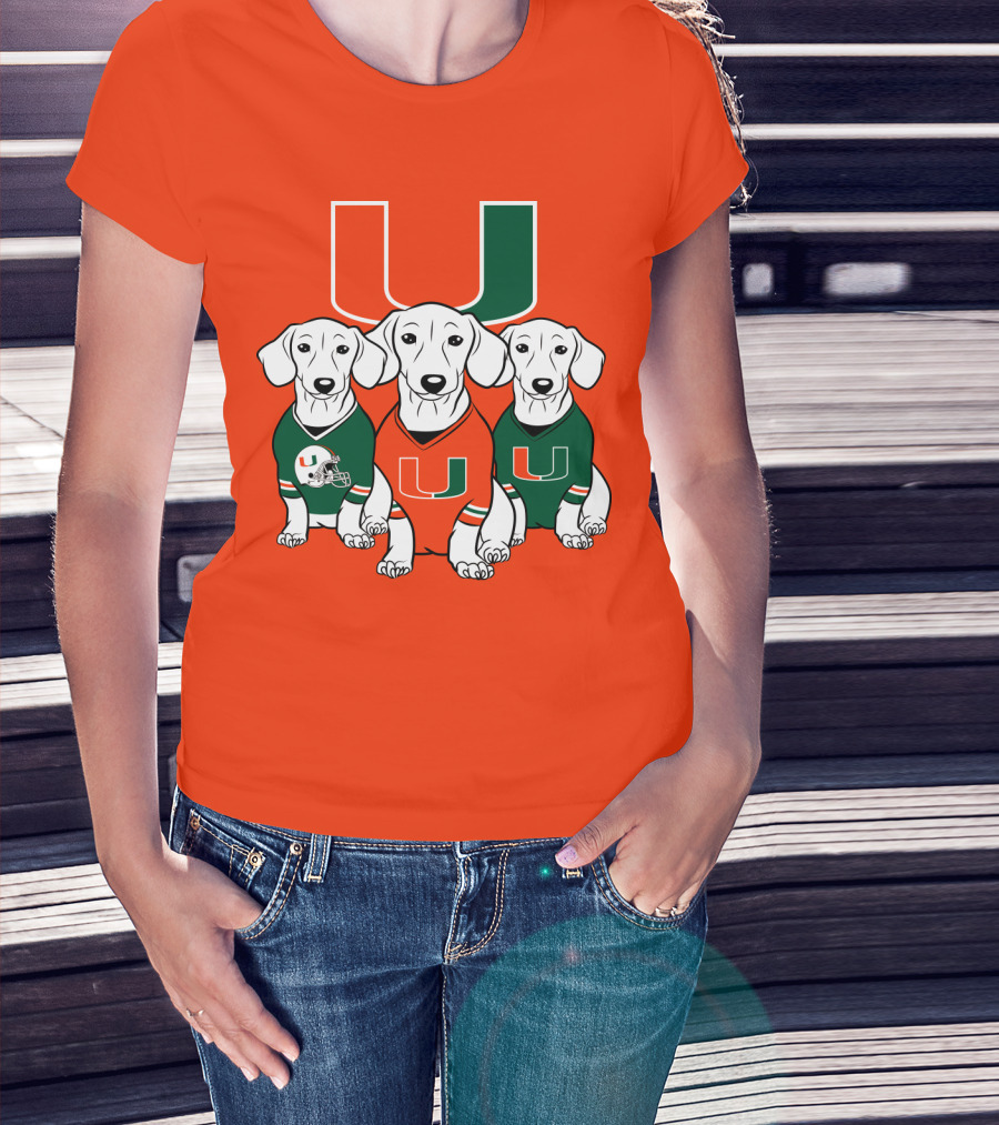 Miami Hurricanes U Logo With Dogs In Team Jerseys T-Shirt