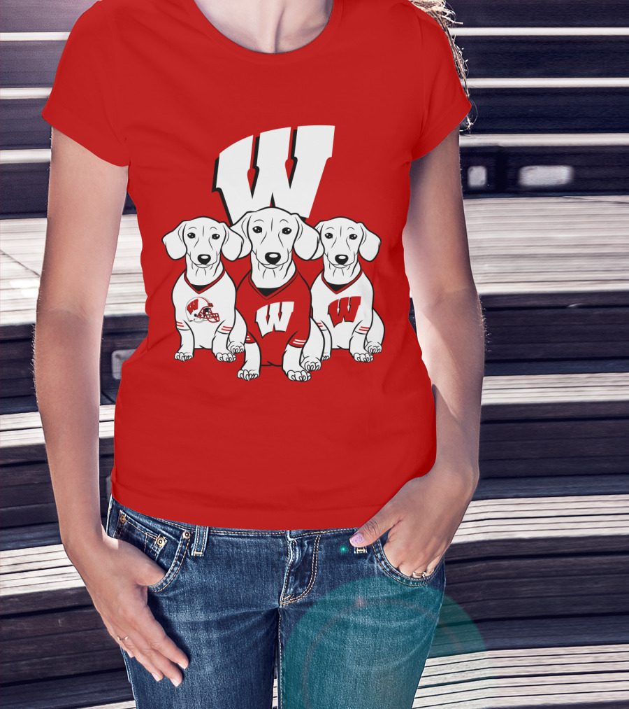 Wisconsin W Dachsund Trio Football Helmets And Jerseys T-Shirt