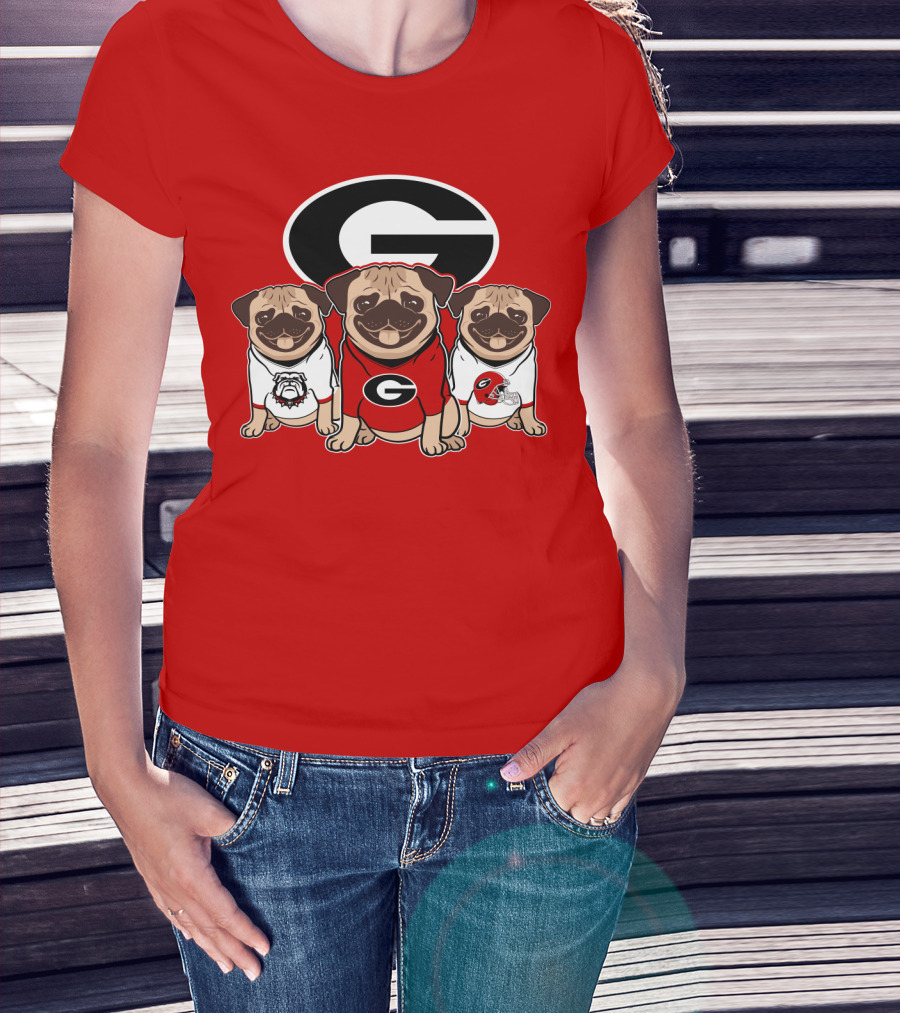 Georgia Bulldogs Pug Dogs Football Fan T-Shirt