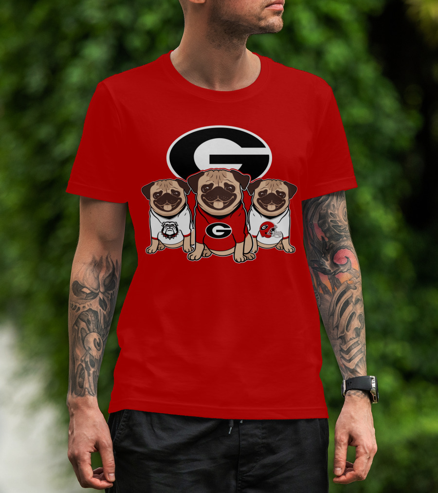 Georgia Bulldogs Pug Dogs Football Fan T-Shirt