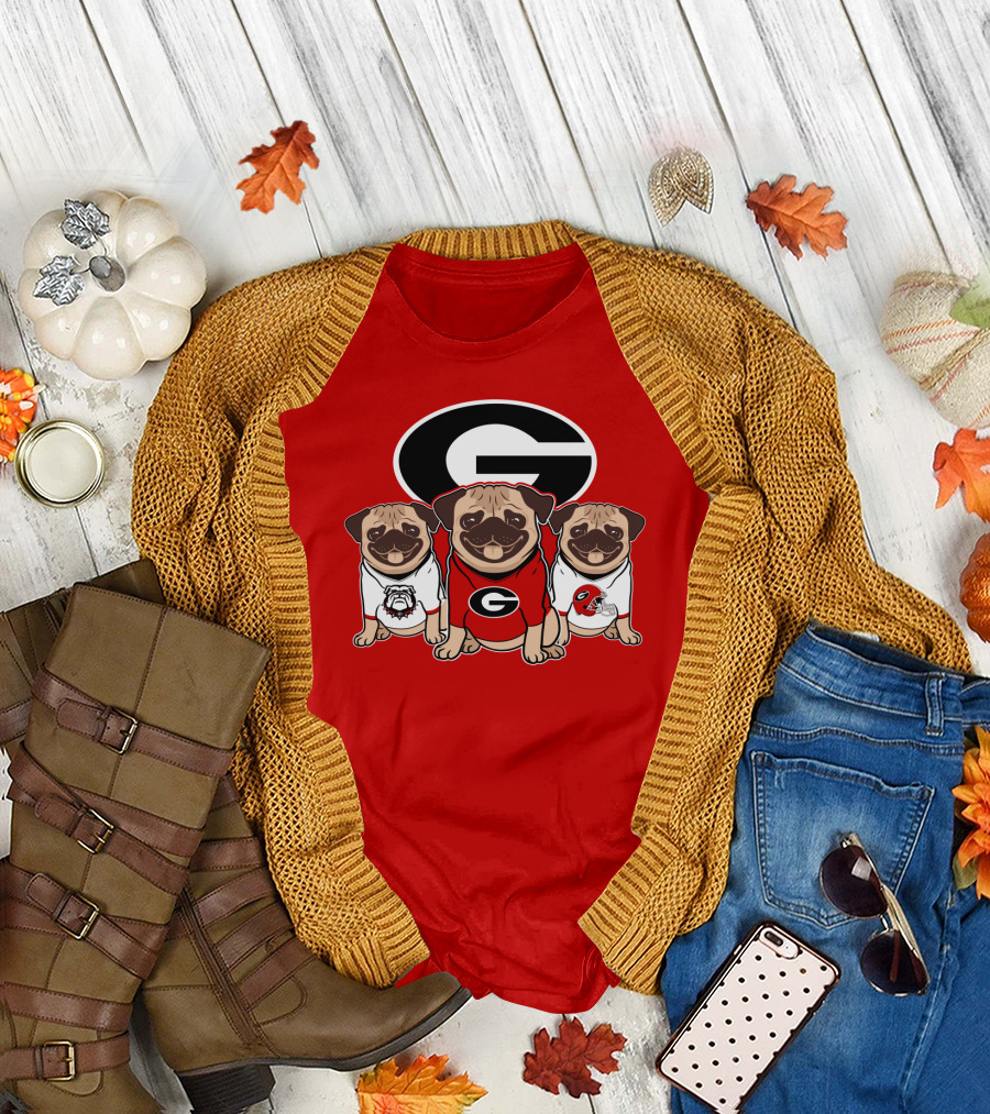 Georgia Bulldogs Pug Dogs Football Fan T-Shirt