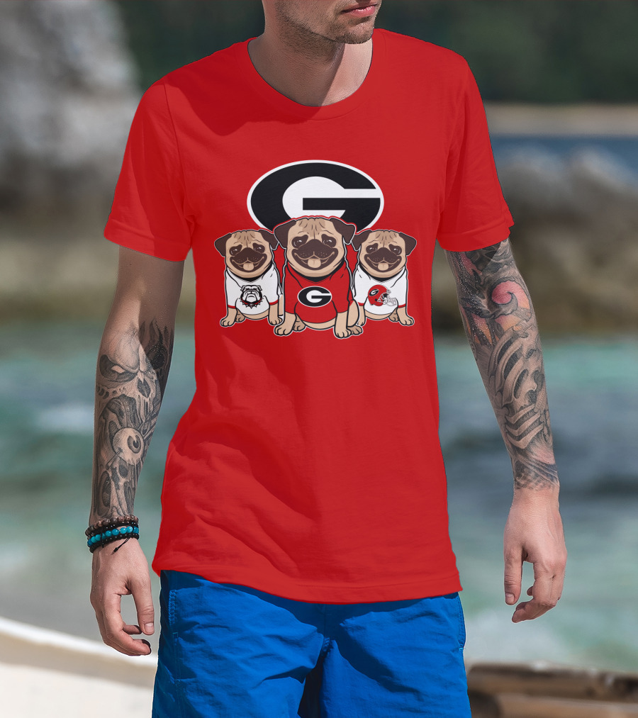 Georgia Bulldogs Pug Dogs Football Fan T-Shirt