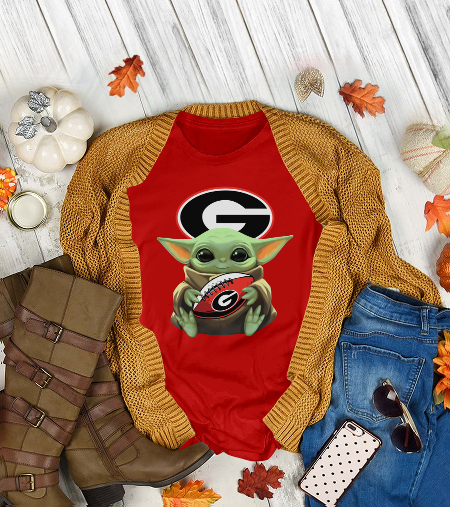 Baby Yoda Georgia Bulldogs Football Fan T-Shirt